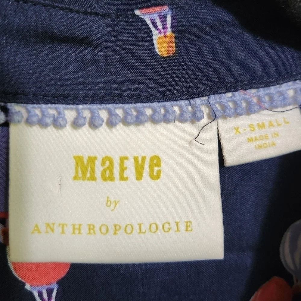 MAEVE BY ANTHROPOLOGIE SLEEVELESS NOVELTY PRINT  HOT AIR BALLOON BLOUSE SIZE XS